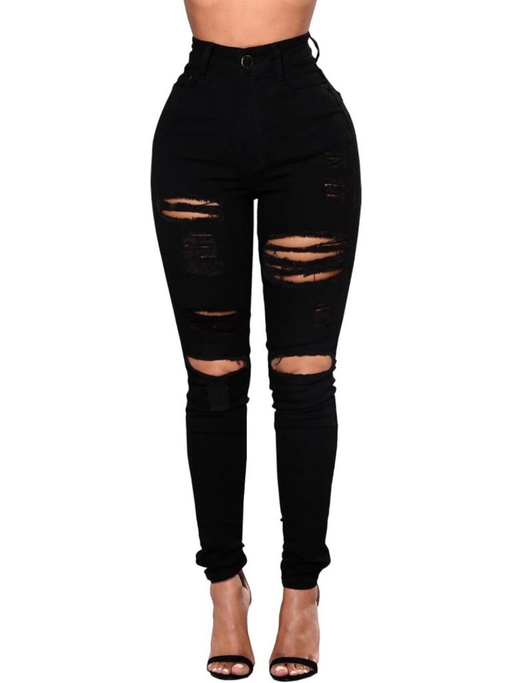 Ripped Distressed Skinny Jeans for Women - Stretchy Denim Pants, Casual Chic